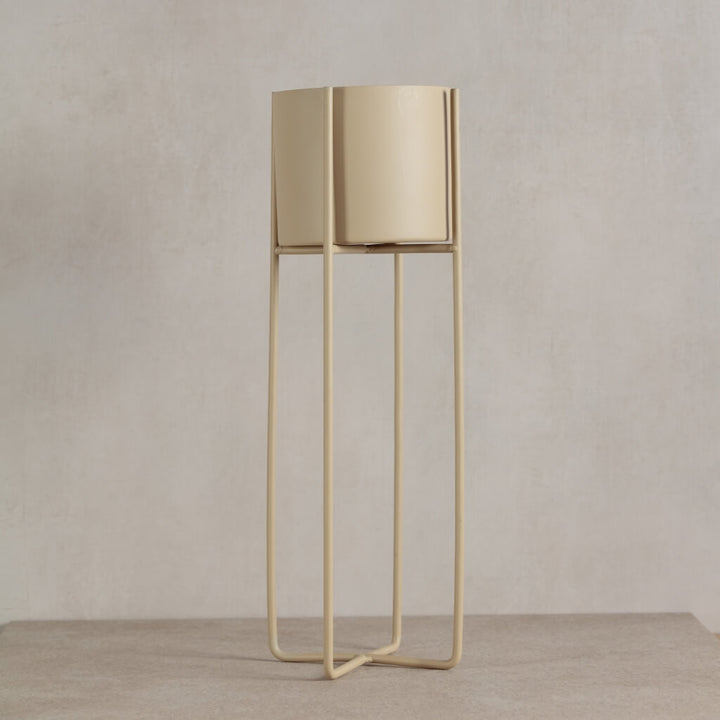 Beige Metal Planter With Stand