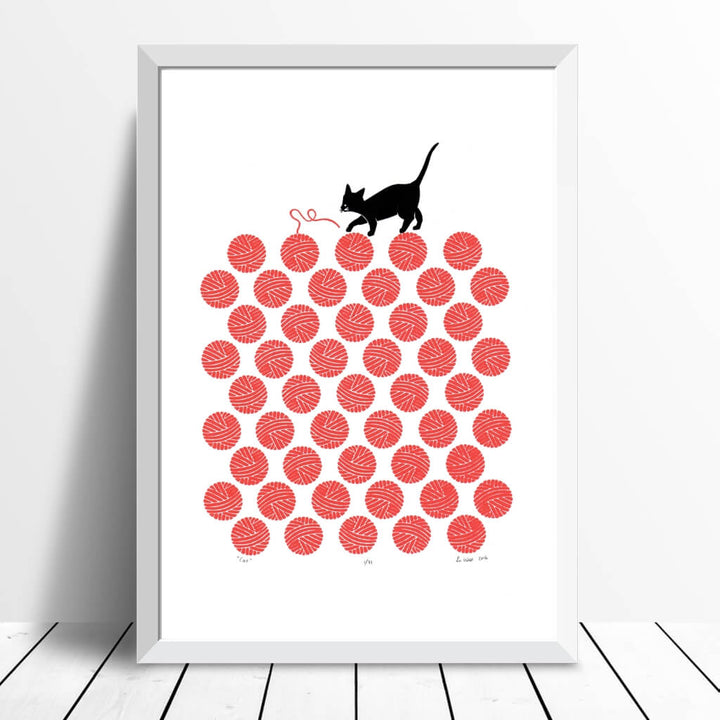 Cat And Wool Wall Art Print