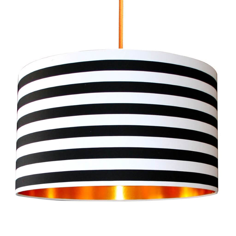 Copper Lined Black and White Striped Lampshade