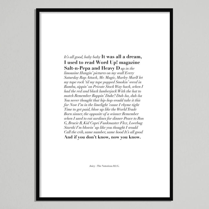 It Was All A Dream Biggie Smalls Juicy Lyrics Art Print