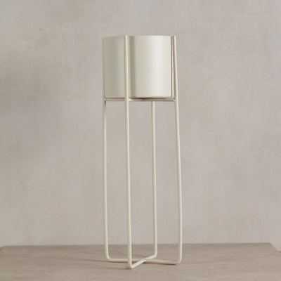 Off White Metal Planter With Stand