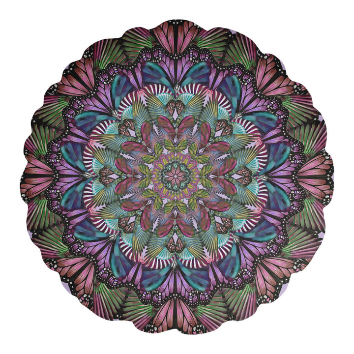 Round Lilac And Blue Butterfly Velvet Cushion