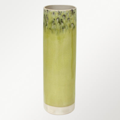 Tall Cylinder Olive Green Vase