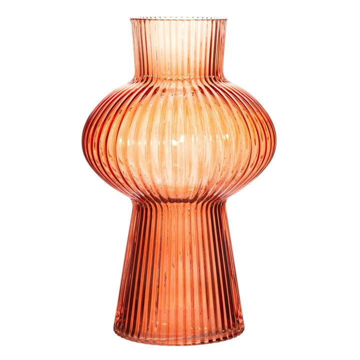 Stylish dark peach tall fluted glass vase, adding elegance to home decor