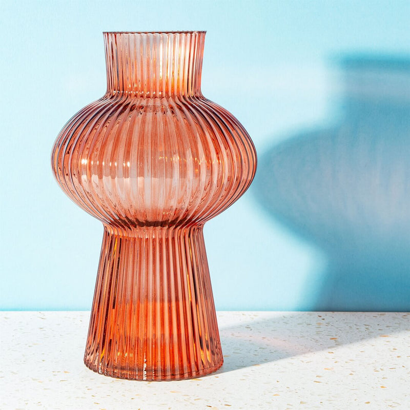 Tall peach glass vase