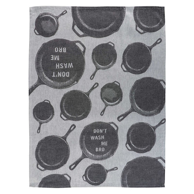 Fun 'Don't Wash Me Bro' kitchen towel, perfect for cast iron enthusiasts.