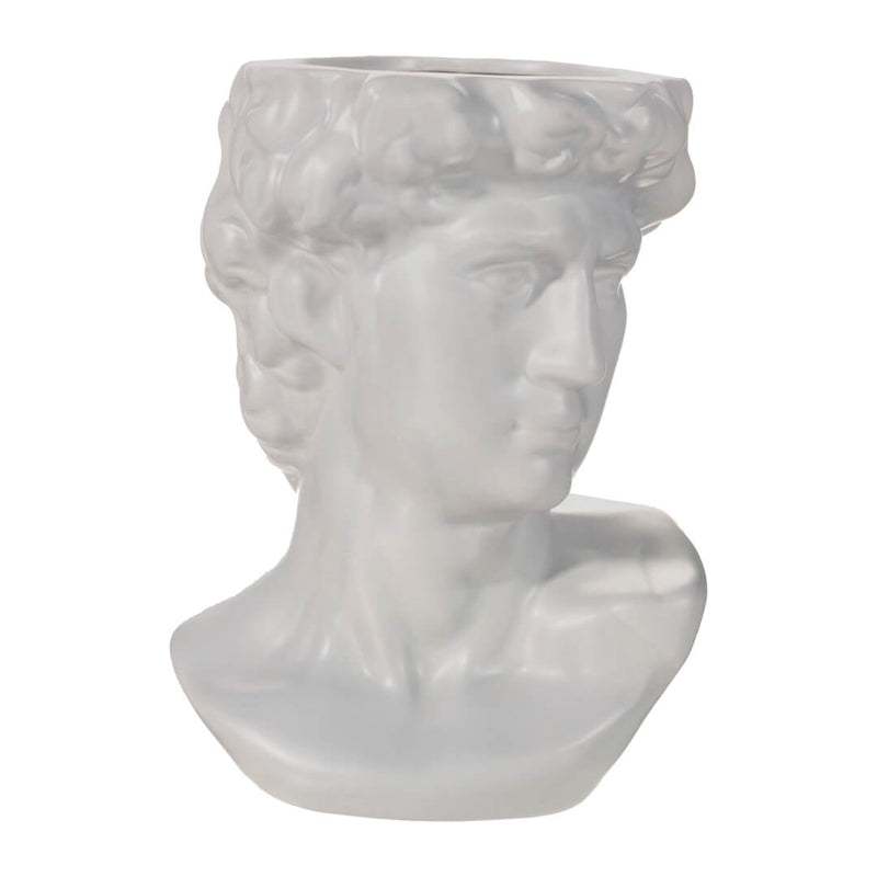 Grey ancient Greek head planter featuring classic sculptural details, ideal for modern and traditional decor