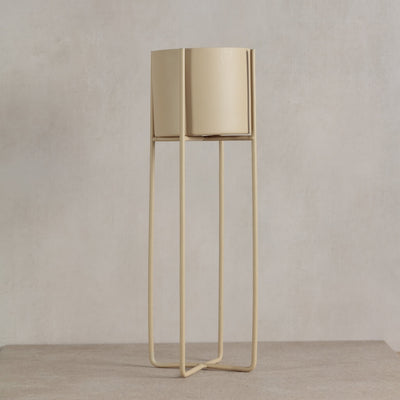 Beige Metal Planter With Stand