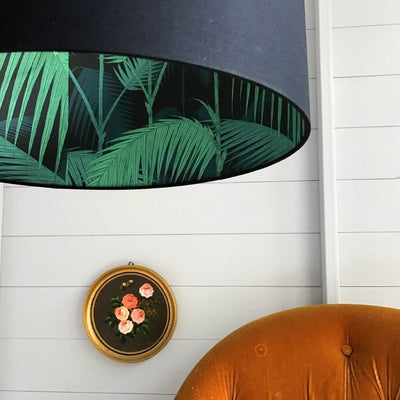 Black Lampshade with Inner Lining Palms