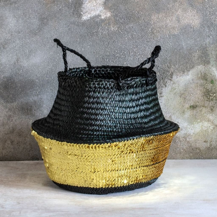 Black and Gold Sequin Basket