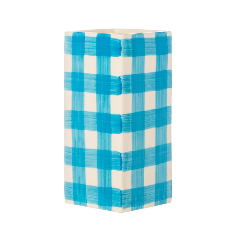 Blue Gingham Check Vase