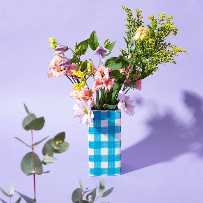 Blue Gingham Vase