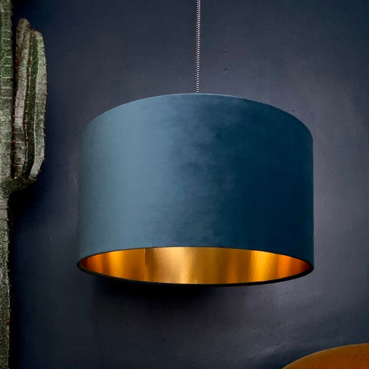 Blue Velvet Lampshade With Gold Lining