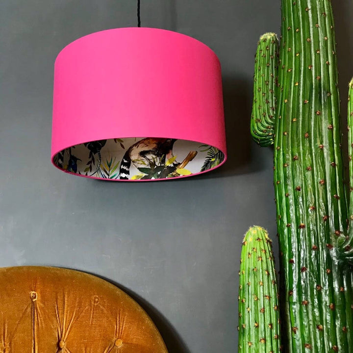 Bubblegum Pink Silhouette Lampshade With Lemur Lining