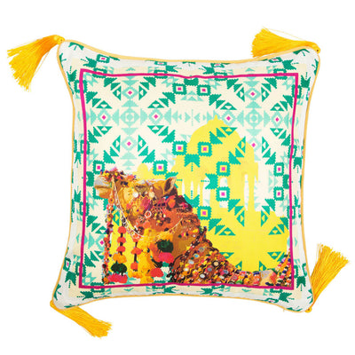 Camel Silk Cushion with Tassels