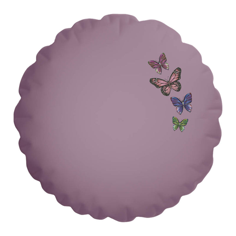 Circular Lilac And Blue Butterfly Velvet Cushion