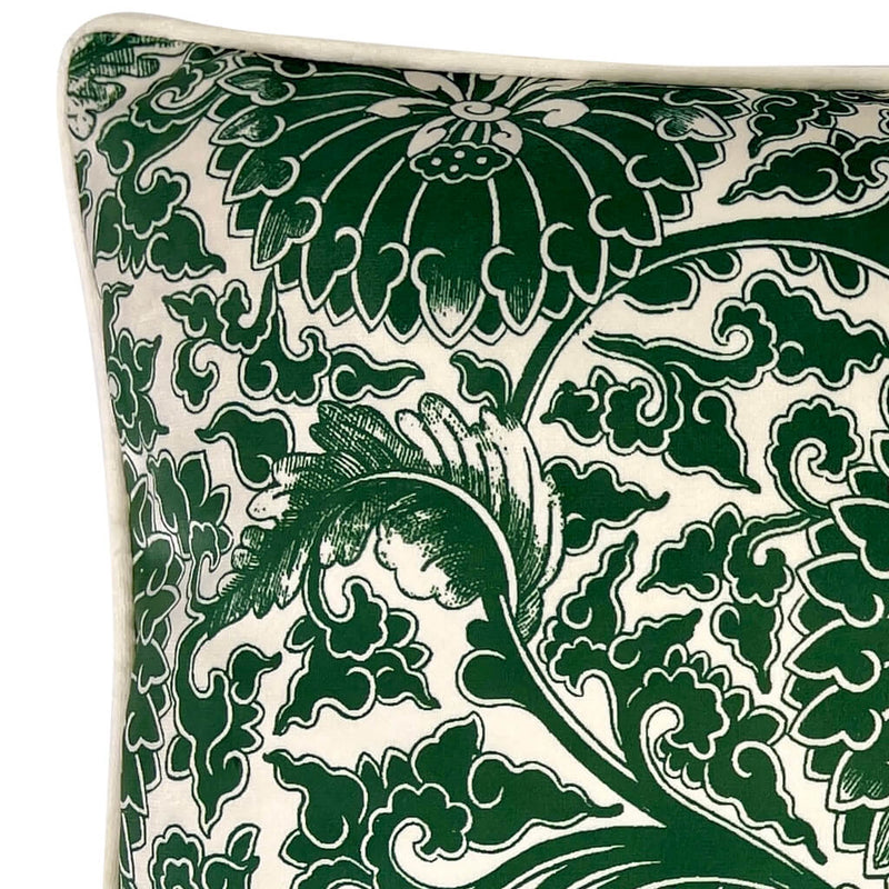 Cream Green Patterned Rectangle Cushion