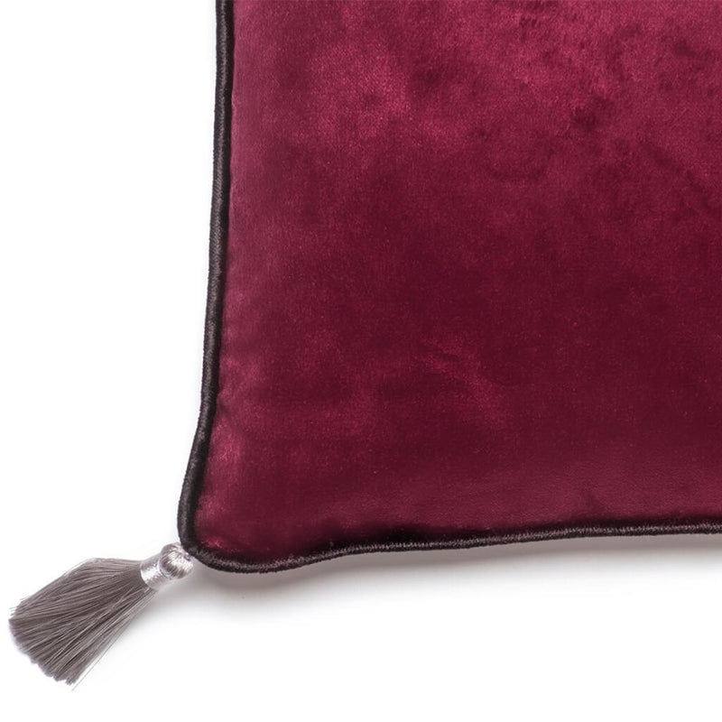 Dark Purple Rectangular Velvet Cushion With Tassels