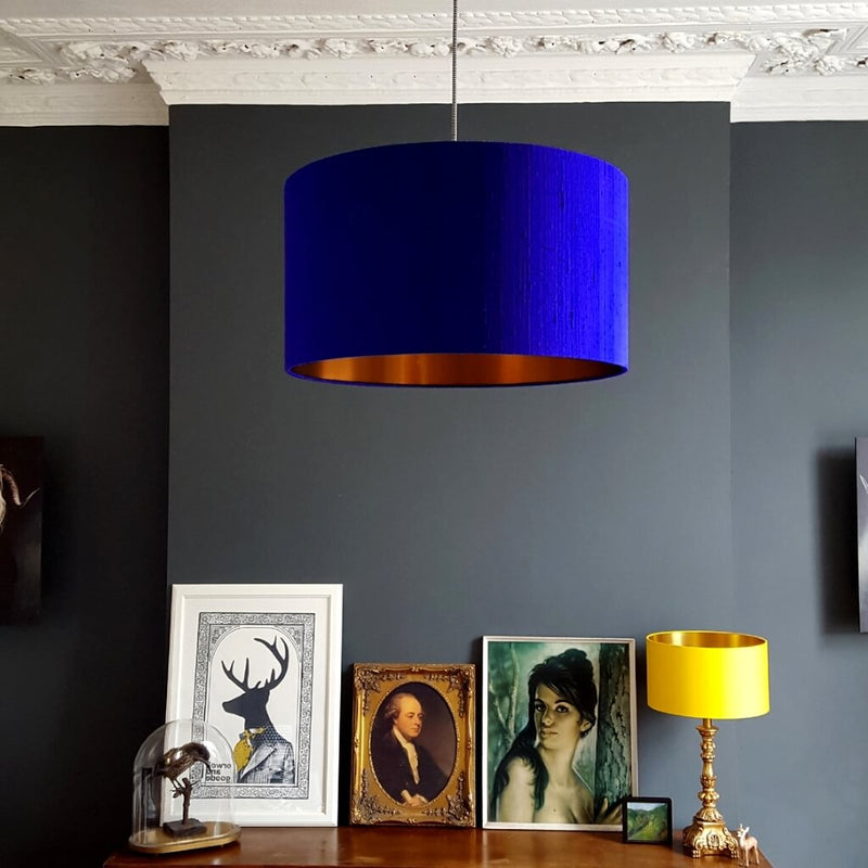 Electric Blue Lampshade with Brushed Copper Lining