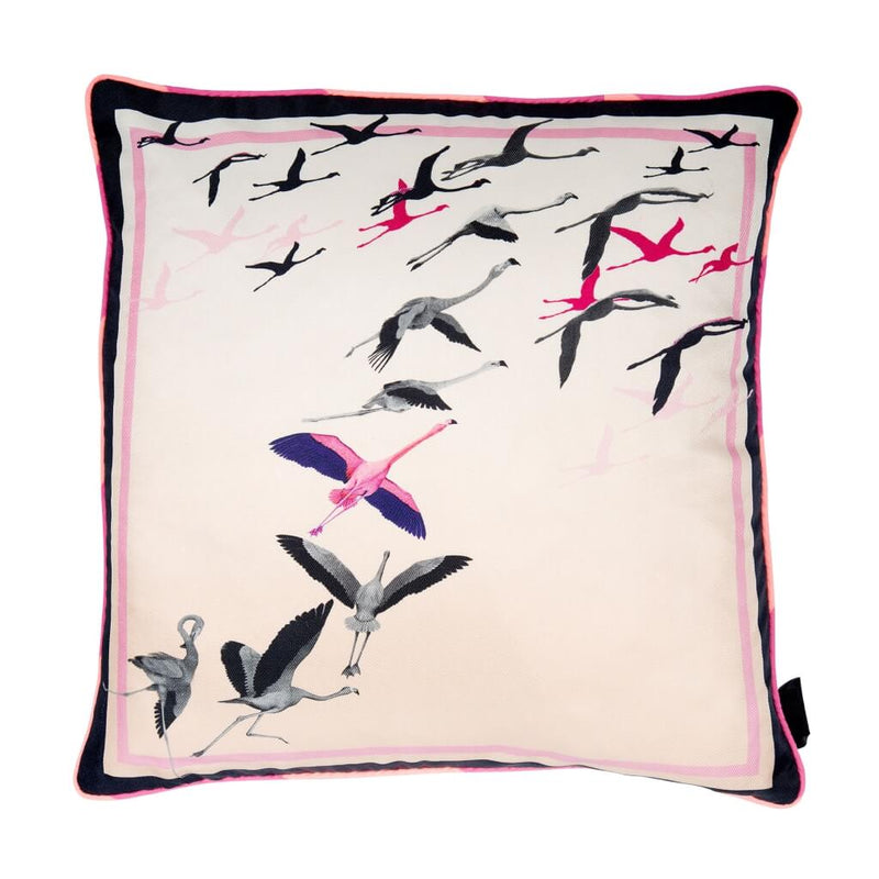 Flamingo Flock Silk Cushion