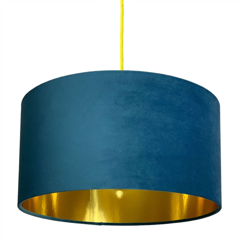 Flint Blue Velvet Lampshade With Gold Lining.jpg