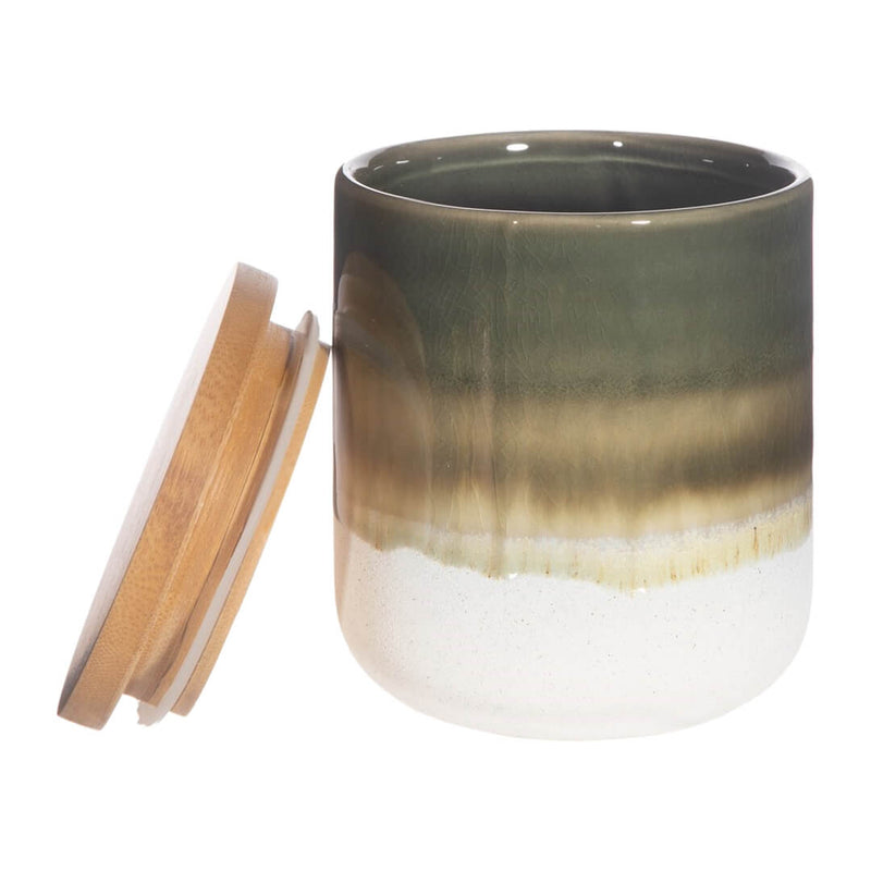 Green Ceramic Canister With Bamboo Lid