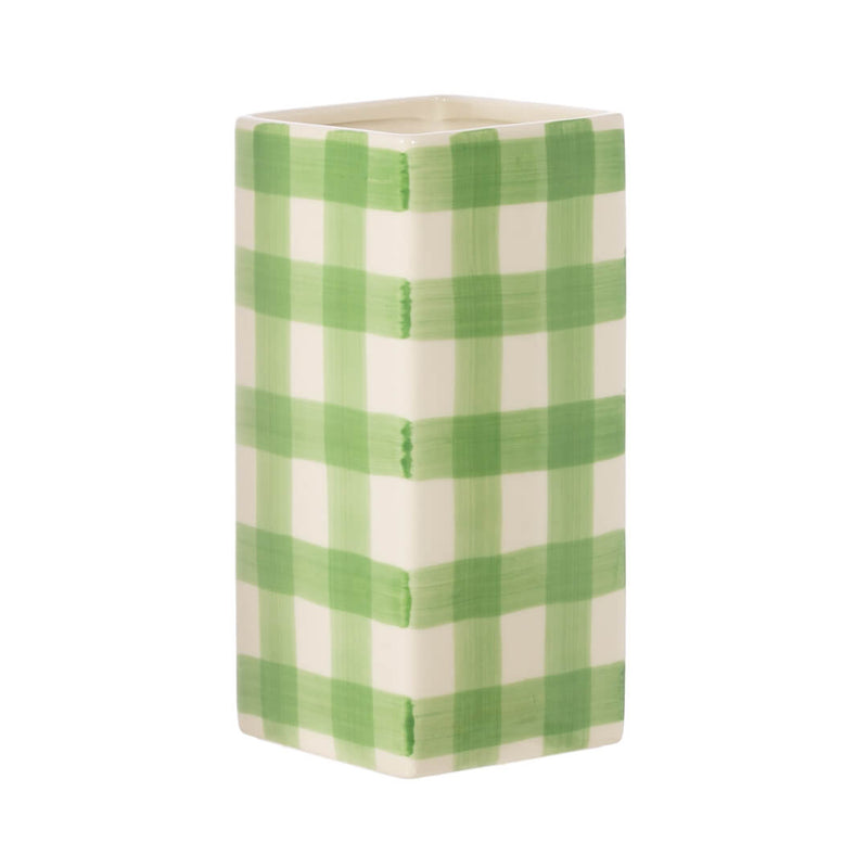 Green Gingham Check Vase