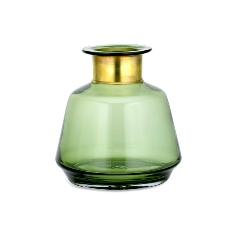 Green Glass Vase with Brass Ring