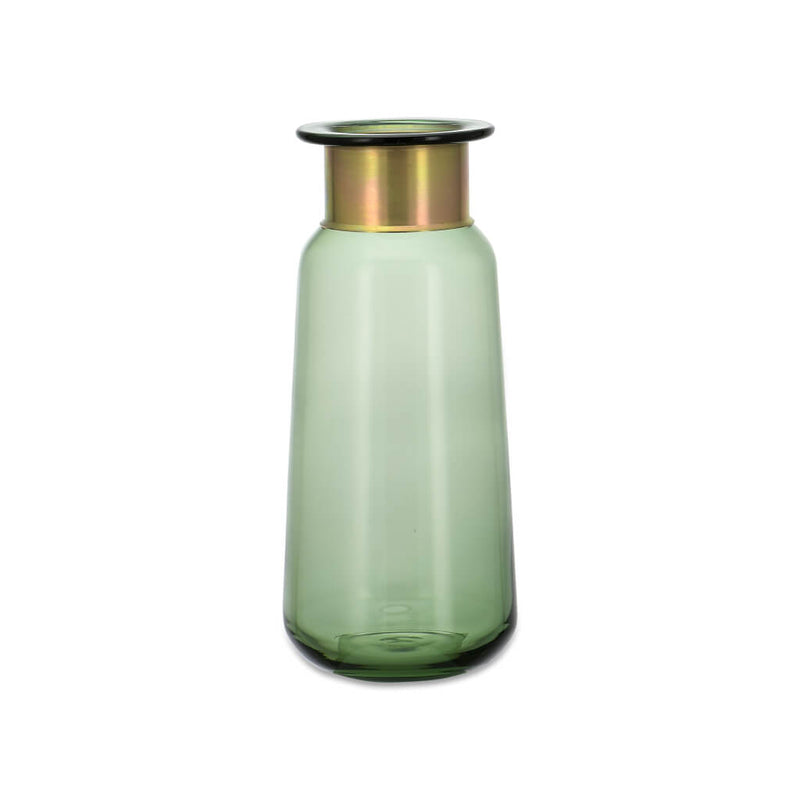 Green Glass Vase with Gold Ring