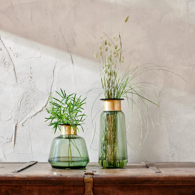 Green Glass Vase with Golden Ring