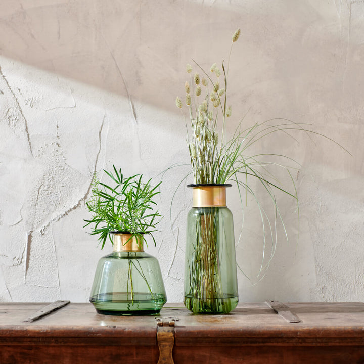 Green Glass Vase with Golden Ring