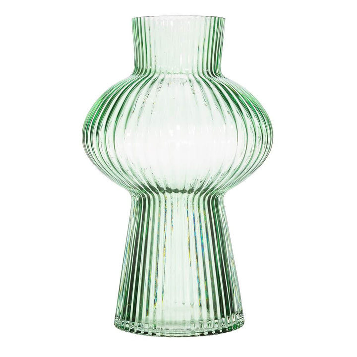 Green Ribbed Glass Vase