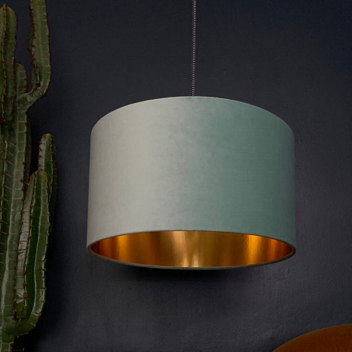 Green Velvet Lampshade With Gold Lining