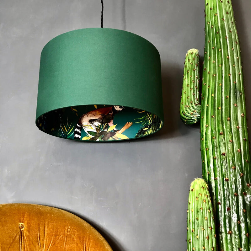 Hunter Green Lampshade With Lemurs Lining Mint May