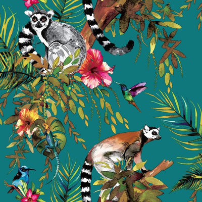 Hunter Green Lemurs Lampshade Wallpaper Lining