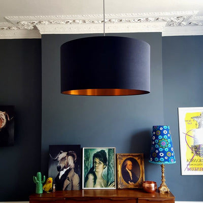 Jet Black Lampshade with Brushed Copper Lining