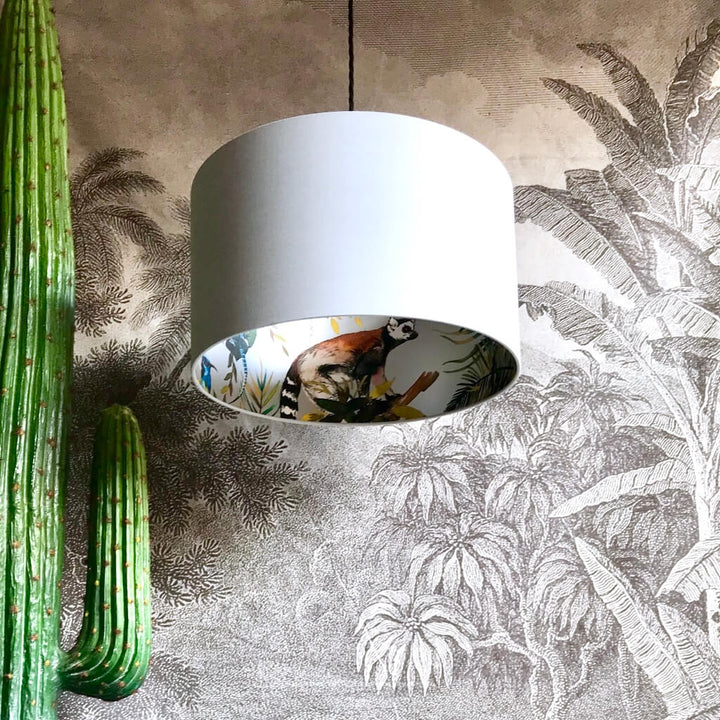 Lemurs Lined Lampshade in Cloud Grey