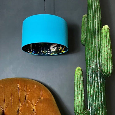 Lemurs Lined Lampshade in Sky Blue
