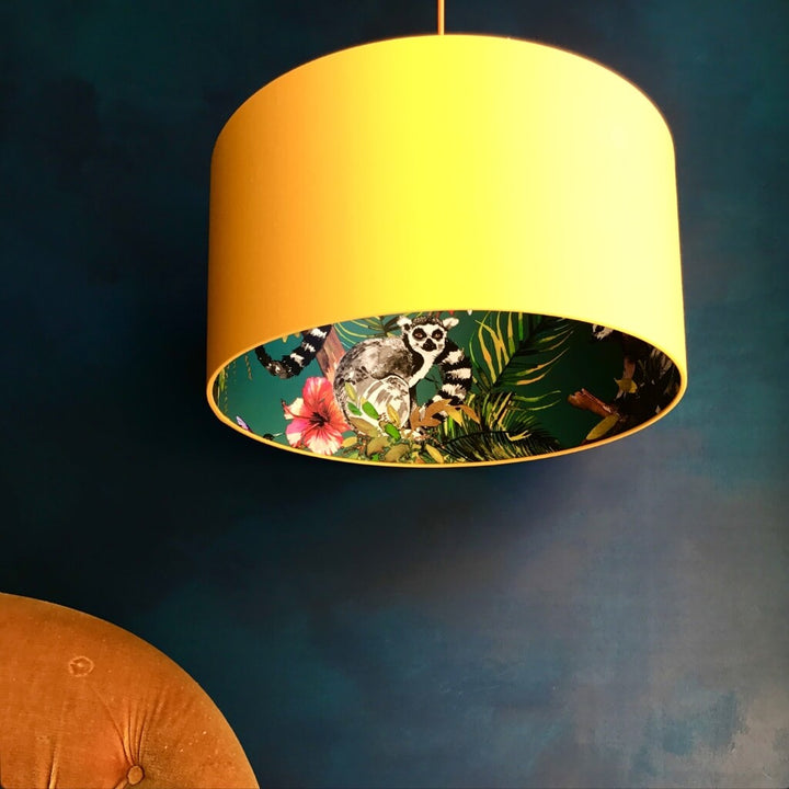 Lemurs Lined Yellow Silhouette Lampshade