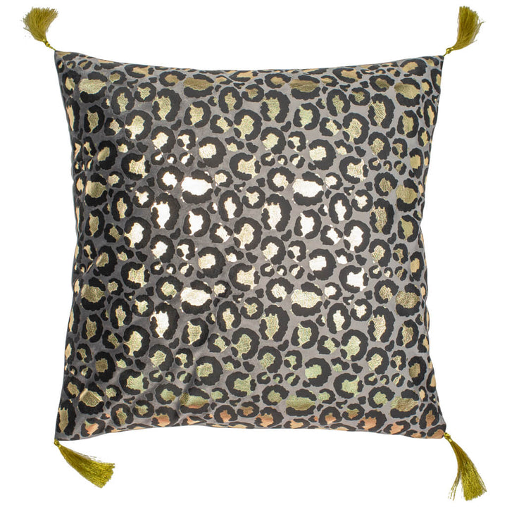 Metallic Leopard Print Cushion With Tassels