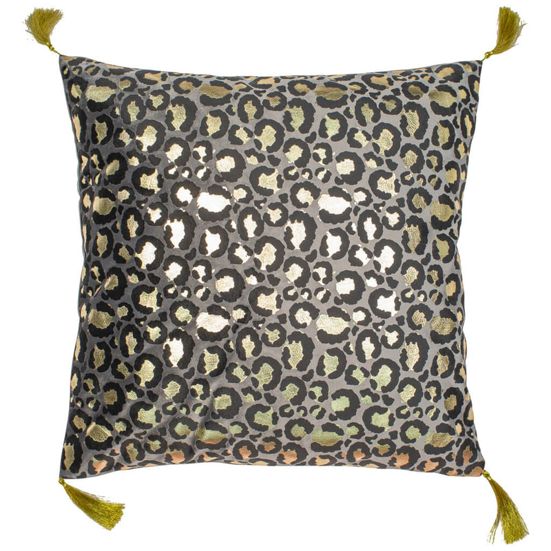 Metallic Leopard Print Cushion With Tassels