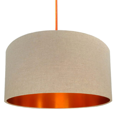 Oatmeal Linen Lampshade With Brushed Copper Lining