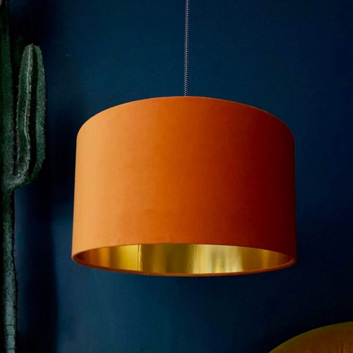 Orange Velvet Lampshade With Gold Lining