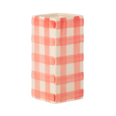 Pink Gingham Check Vase