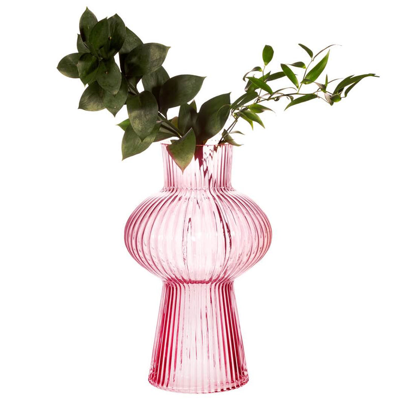 Pink Ribbed Glass Vase