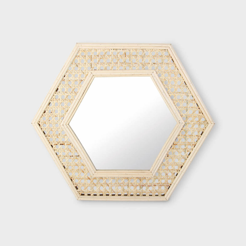 Rattan Hexagon Mirror