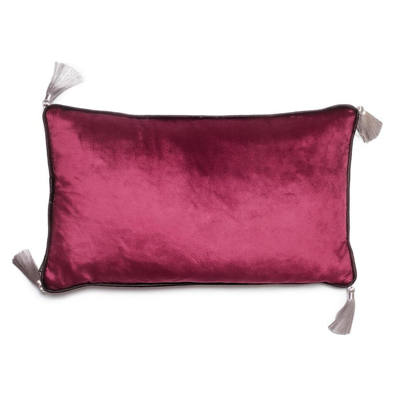 Rectangular Dark Purple Velvet Cushion With Tassels