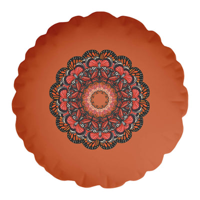 Round Orange Butterfly Velvet Cushion