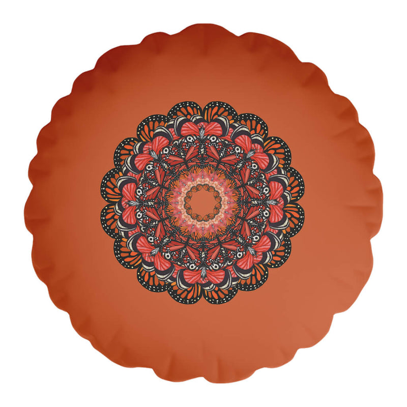 Round Orange Butterfly Velvet Cushion