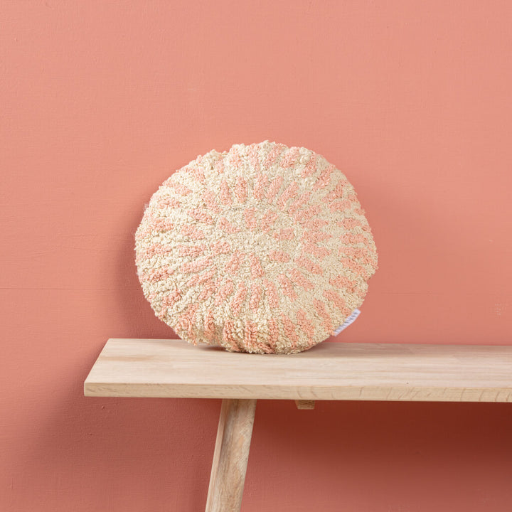 Round Pink and White Textured Cushion